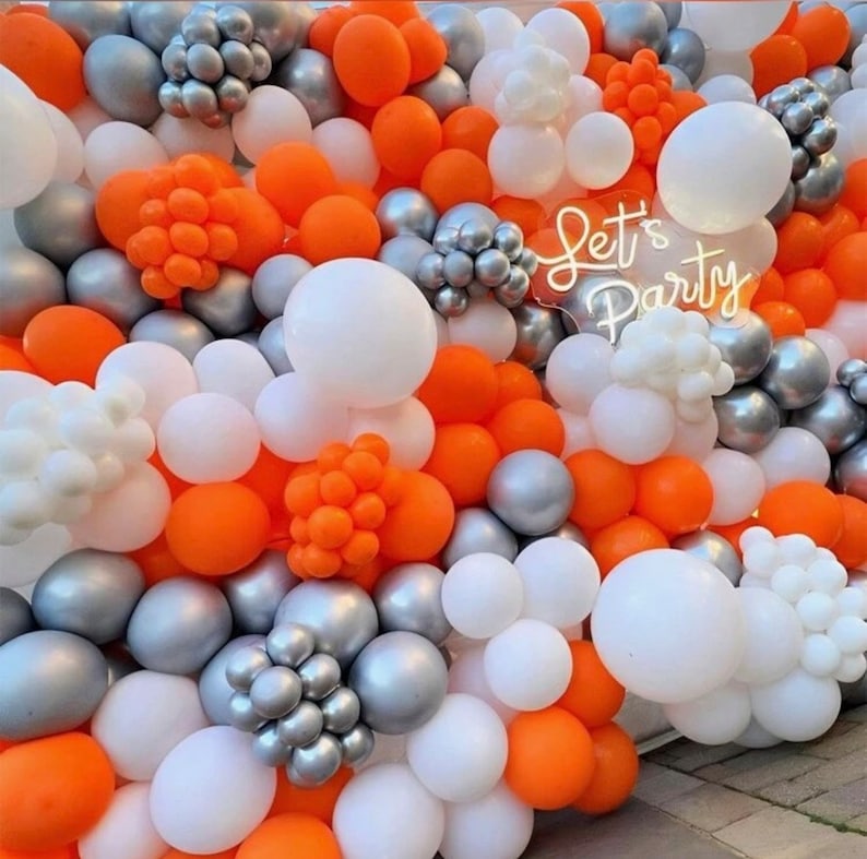 Orange White Balloon Garland Arch Kit 280pcs Orange Metallic Silver  Latex Balloons for Birthday Baby Shower Wedding Party Decorations