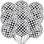Black and White Checkered Balloons - 22 Inch, Pack of 12 | 4D Sphere Race Car Balloons