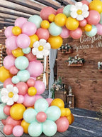 Daisy Balloon Garland Kit - 140pcs White Groovy Daisy Flower Macaron Pastel Balloons Garland for Boho Two Groovy Girls Birthday Baby Shower