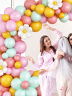 Daisy Balloon Garland Kit - 140pcs White Groovy Daisy Flower Macaron Pastel Balloons Garland for Boho Two Groovy Girls Birthday Baby Shower
