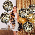 Black and Gold Marble Balloons - 22 Inch, Pack of 6 | Marble Black and Gold Balloons, Black Agate Balloons
