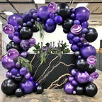 Black Purple Balloon Garland Double Stuffed Dark Purple Black Balloon Different Size Purple Marble Balloons Arch Kit for Birthday Graduation
