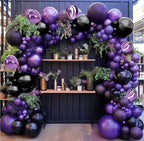 Black Purple Balloon Garland Double Stuffed Dark Purple Black Balloon Different Size Purple Marble Balloons Arch Kit for Birthday Graduation