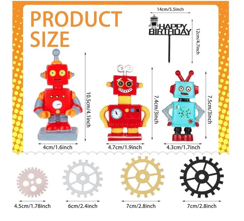 11 Pcs Robot Cake Toppers for Boys Robot Birthday Cake Topper Gear Happy Birthday Robot Cake Cupcake Decorations for Robot Birthday Party
