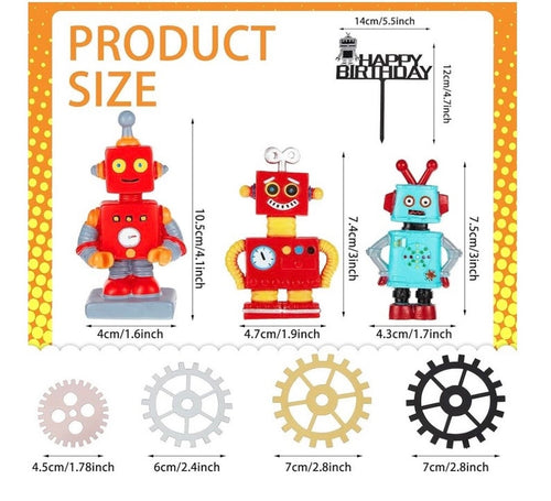 11 Pcs Robot Cake Toppers for Boys Robot Birthday Cake Topper Gear Happy Birthday Robot Cake Cupcake Decorations for Robot Birthday Party