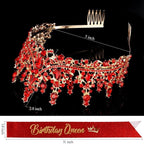 Red Tiara Crown Birthday Queen Sash Tiaras and Crowns for Women Girls Crystal Princess Tiara Rhinestone Headbands Crown Headpieces