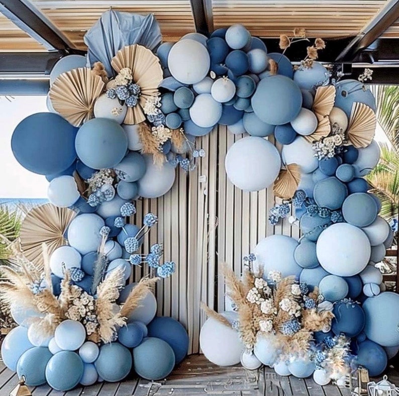 Dusty Blue Balloon Arch Kit Double Stuffed Dark Blue Baby Blue Balloon Garland Pastel Dark Teal Light Blue Latex Balloons
