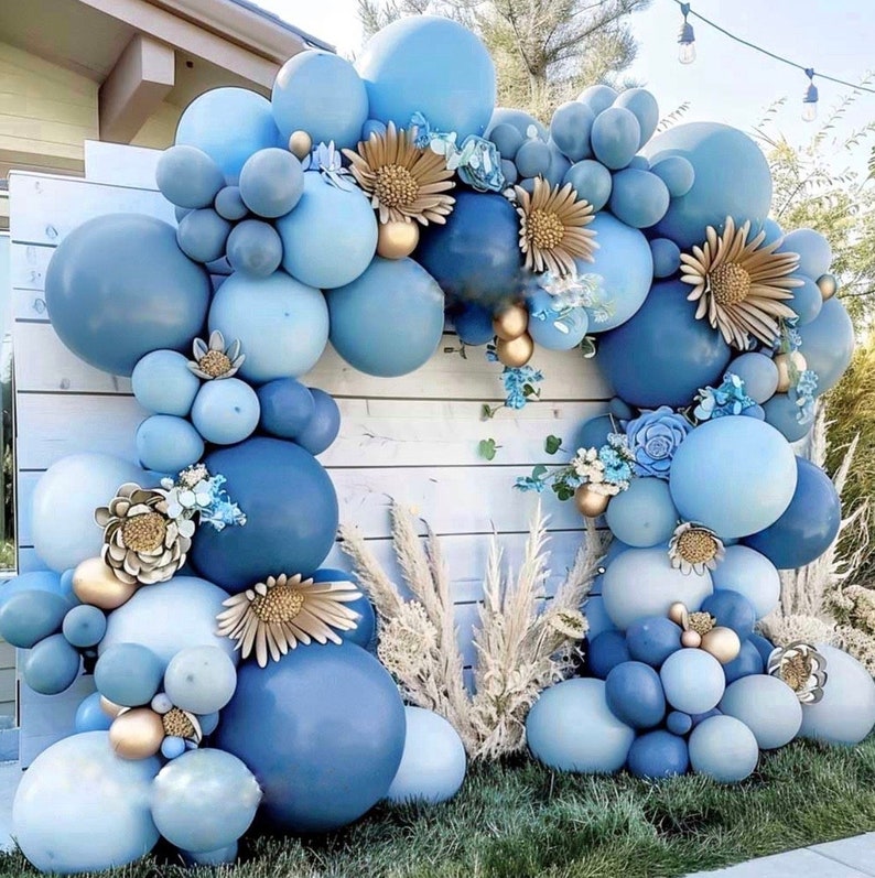 Dusty Blue Balloon Arch Kit Double Stuffed Dark Blue Baby Blue Balloon Garland Pastel Dark Teal Light Blue Latex Balloons