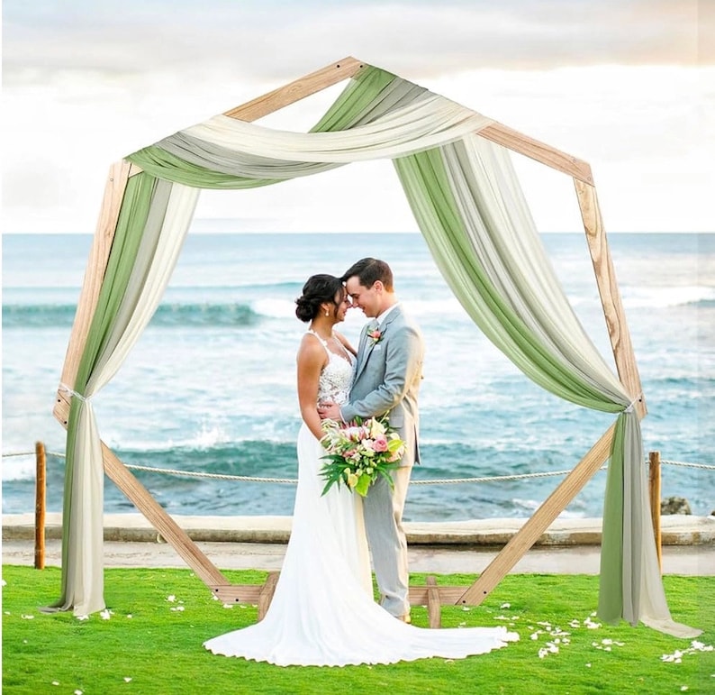 3 Panels Wedding Arch Draping Fabric, Sage Green Chiffon Fabric Wedding Backdrop Curtain Sheer Hanging Draping Fabric for Wedding Ceremony
