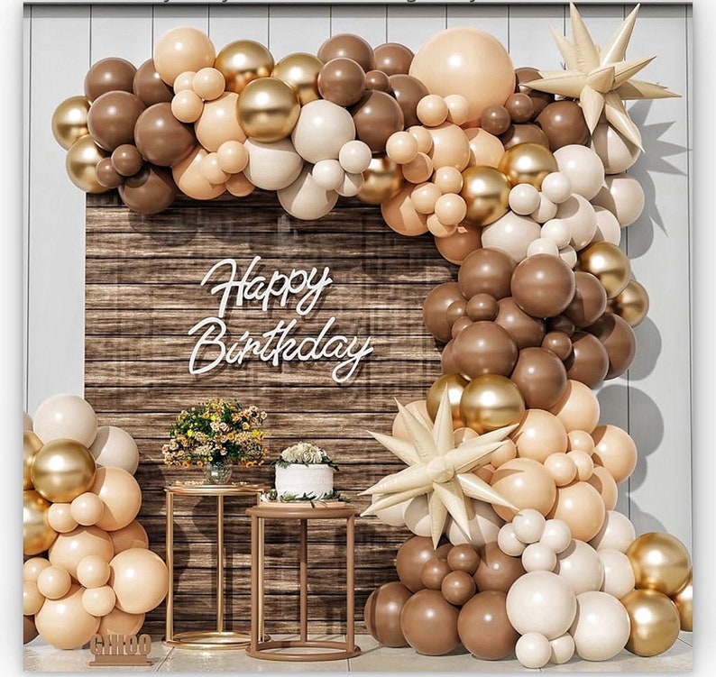 Neutral Balloon Arch Kit 148Pcs Boho Brown Sand White and Gold Latex Balloon Garland with Cream Star Foil Balloon