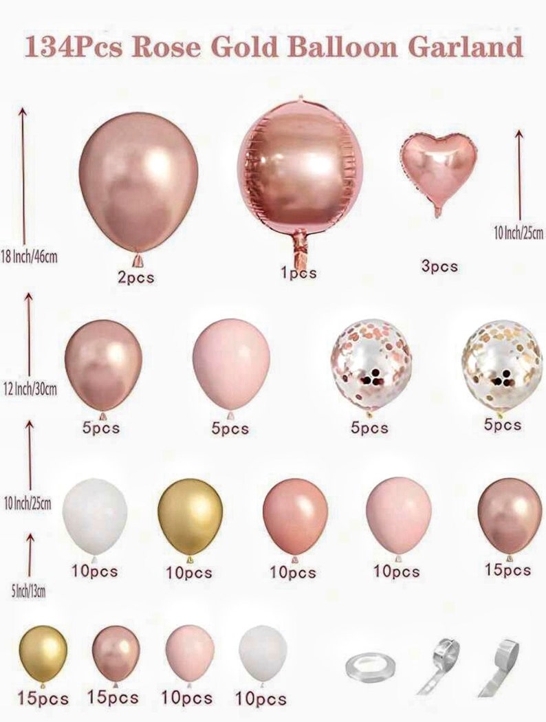 Rose Gold Balloon Arch Kit 134pcs, Blush Pink Gold Party Decorations, Birthday Balloon Garland Kit, Baby Shower, Bridal Shower Decor
