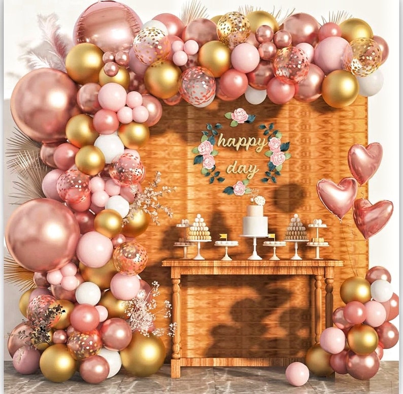 Rose Gold Balloon Arch Kit 134pcs, Blush Pink Gold Party Decorations, Birthday Balloon Garland Kit, Baby Shower, Bridal Shower Decor
