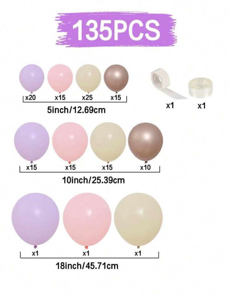 135Pcs Dusty Purple Balloon Garland Kit, Pink Sand White Rose Gold Balloon Arch, Bridal Baby Shower Birthday Decor