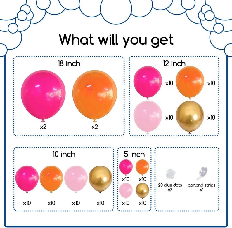 Pink Orange Balloon Garland Arch Kit, 124pcs Hot Pink Orange Chrome Metallic Gold Latex Balloons for Birthday Wedding Baby Shower Tropical