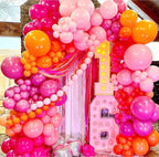 Pink Orange Balloon Garland Arch Kit, 124pcs Hot Pink Orange Chrome Metallic Gold Latex Balloons for Birthday Wedding Baby Shower Tropical