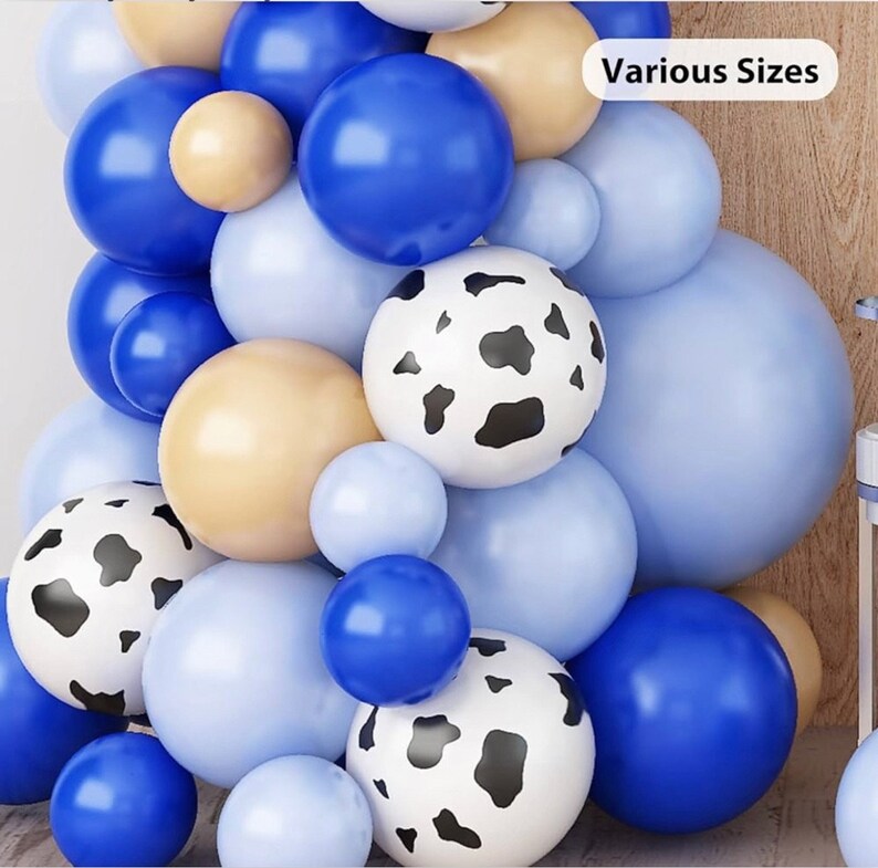 Blue Balloon Garland Kit with Cow Print | Farm Birthday Balloon Arch | Blue Gold Balloon Arch Kit | Baby Boy Party Decorations | Balloon