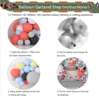 Race Balloon Garland Arch Kit Pastel Coral Gray Yellow Baby Blue Black White Balloons with Checkered Foil Balloons Tablecloth Flag Banner