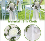 6PCS Wedding Aisle Chair Decorations Pew Flowers Rose Floral Wedding Chair Back Flowers with Leaves & Ribbons Church Chair Bench Pew Flowers