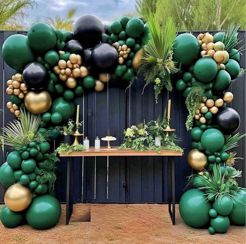 Black Green Gold Balloon Garland Double Stuffed Dark Green Gold Balloons Forest Green Black Balloons Green Metallic Gold Balloon Arch Kit