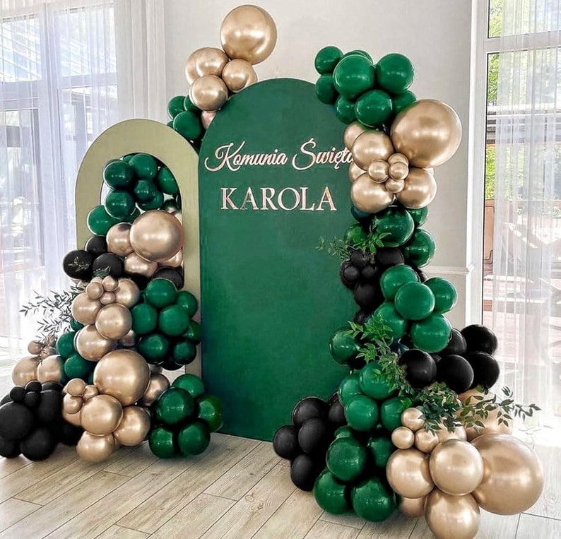 Black Green Gold Balloon Garland Double Stuffed Dark Green Gold Balloons Forest Green Black Balloons Green Metallic Gold Balloon Arch Kit