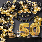 50th Birthday Decorations with Happy 50th Birthday Decorations Banner 50 balloon number, Black and Gold 50th Birthday Balloons Arch Kit