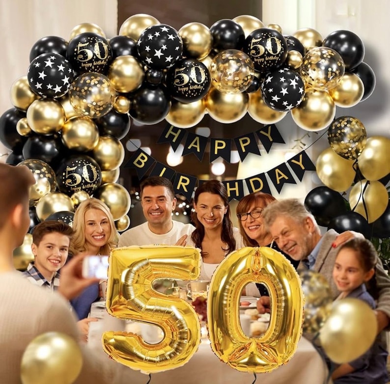 50th Birthday Decorations with Happy 50th Birthday Decorations Banner 50 balloon number, Black and Gold 50th Birthday Balloons Arch Kit