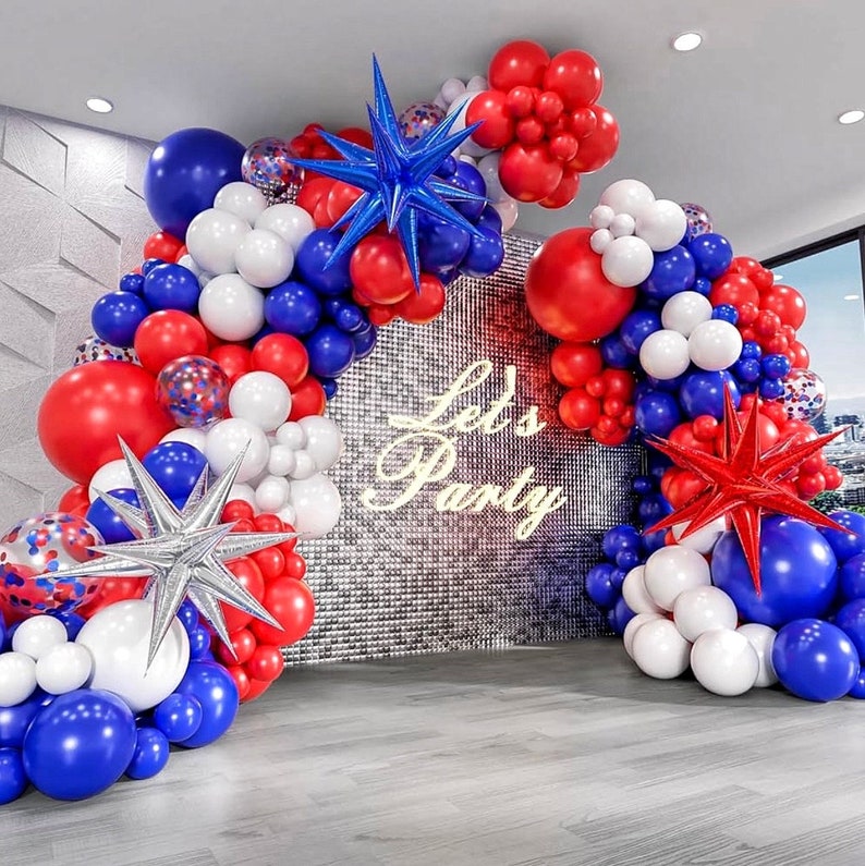 Red White and Blue Balloons Garland Arch Kit, Red White Blue Confetti Latex Balloons for 4th of July Graduation Baseball Birthday  Party