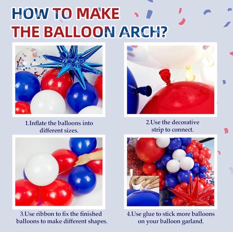 Red White and Blue Balloons Garland Arch Kit, Red White Blue Confetti Latex Balloons for 4th of July Graduation Baseball Birthday  Party
