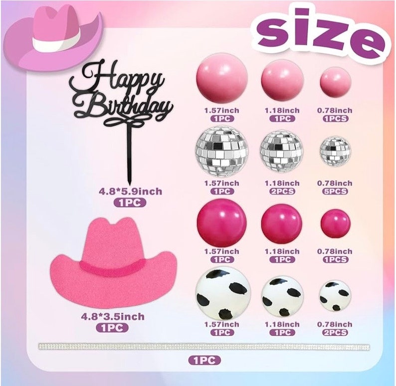 Cowgirl Cake Topper Hot Pink Girl Cake Decoration Shiny Cowgirl Hat Disco Balls for Western Theme Party Cowgirl Birthday Party Supplies