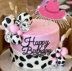 Cowgirl Cake Topper Hot Pink Girl Cake Decoration Shiny Cowgirl Hat Disco Balls for Western Theme Party Cowgirl Birthday Party Supplies