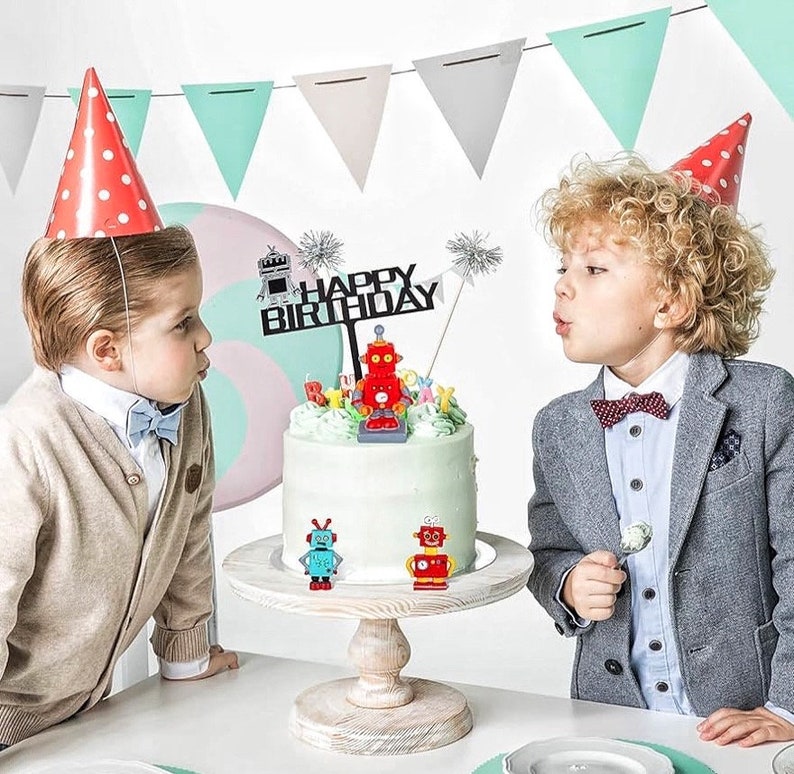 11 Pcs Robot Cake Toppers for Boys Robot Birthday Cake Topper Gear Happy Birthday Robot Cake Cupcake Decorations for Robot Birthday Party