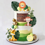 Safari Animals Cake Topper, Jungle Birthday Cake Decorations, Lion Giraffe Monkey Topper, Wild One Baby Shower Party Decor