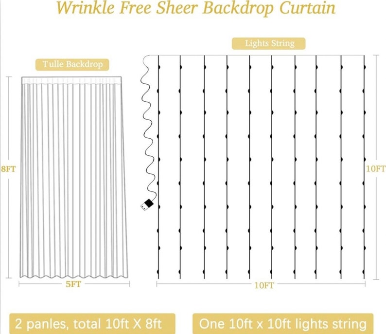 White Sheer Tulle Backdrop Curtain with Lights String- Wedding Backdrop Decorations for Reception Ceremony Home Party Photoshoot Background