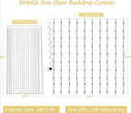 White Sheer Tulle Backdrop Curtain with Lights String- Wedding Backdrop Decorations for Reception Ceremony Home Party Photoshoot Background