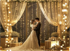 White Sheer Tulle Backdrop Curtain with Lights String- Wedding Backdrop Decorations for Reception Ceremony Home Party Photoshoot Background