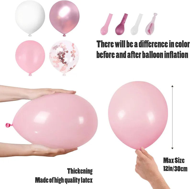 Pink White Balloons Garland Arch Kit 133 PCS Metallic Pink Gold Confetti Latex Balloons for Baby Girl Shower