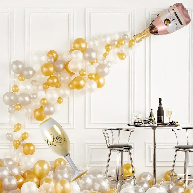 62pcs Champagne Bottle Wine Glass Balloon Garland Arch Kit,Decorations,Gold Silver Balloons for Birthday Wedding Baby Shower Bridal Shower