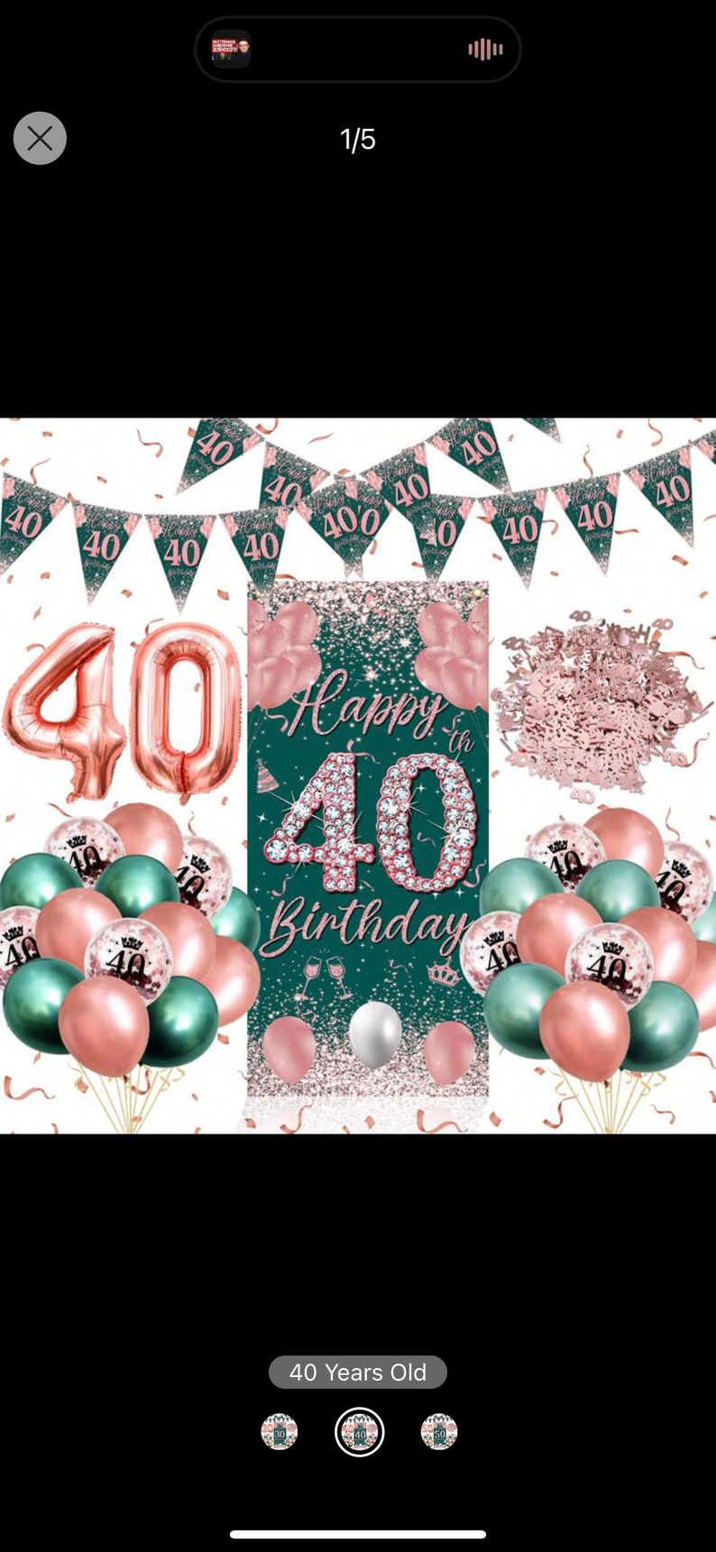 Rose Gold Green Birthday Party Decorations for 40 Years Old Women , Confetti Foil Balloons,Happy Birthday Banner for 40th Supplies Decor