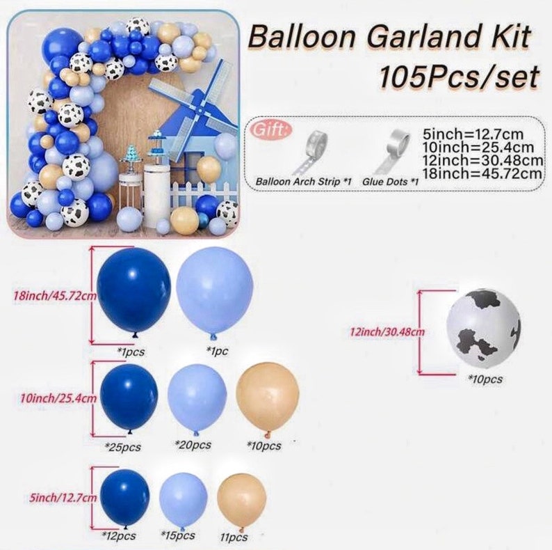 Blue Balloon Garland Kit with Cow Print | Farm Birthday Balloon Arch | Blue Gold Balloon Arch Kit | Baby Boy Party Decorations | Balloon