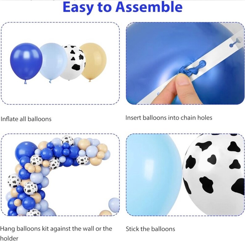 Blue Balloon Garland Kit with Cow Print | Farm Birthday Balloon Arch | Blue Gold Balloon Arch Kit | Baby Boy Party Decorations | Balloon