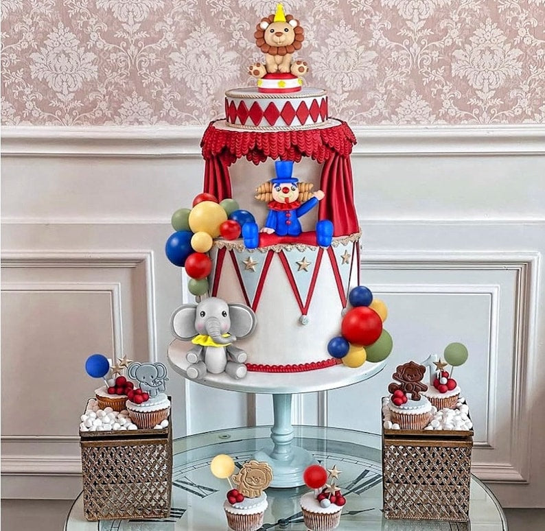 19PCS Circus Cake Decoration Circus Birthday Cake Decorations Balls Cake Picks for Carnival Birthday Party Supplies Circus Baby Shower Decor