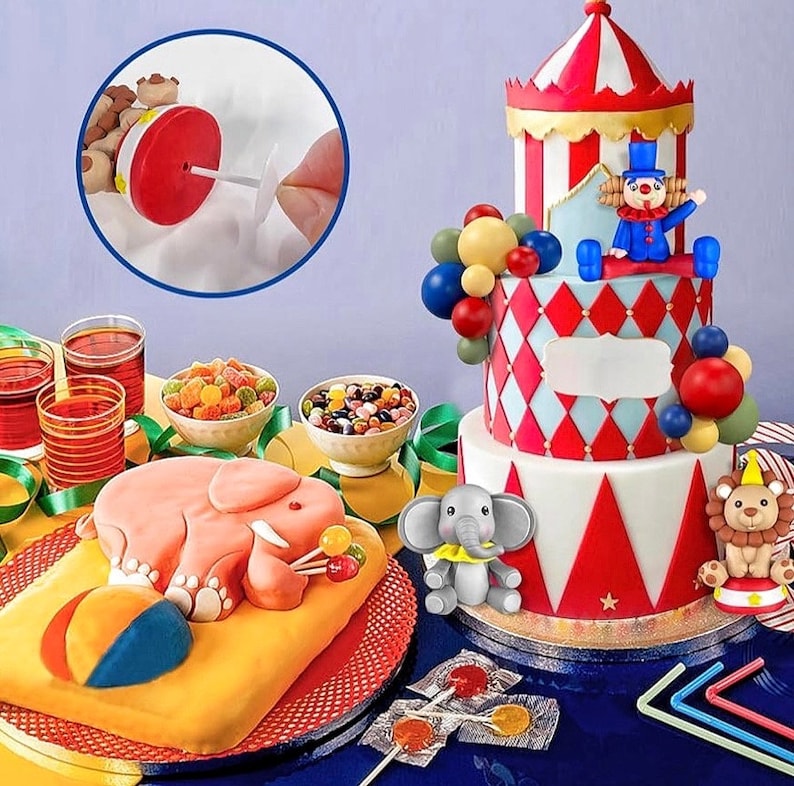 19PCS Circus Cake Decoration Circus Birthday Cake Decorations Balls Cake Picks for Carnival Birthday Party Supplies Circus Baby Shower Decor