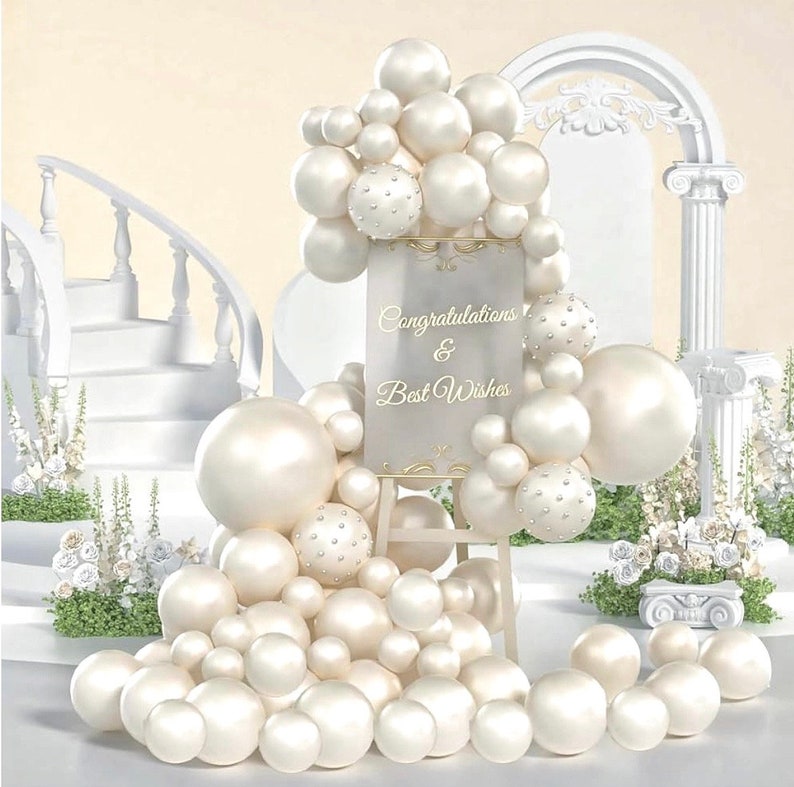 Pearl Balloon Arch Pearl White Sand Double Stuffed Balloons Arch With Pearl Stickers for Bridal Shower Balloon Arch Pearl Ivory for Wedding
