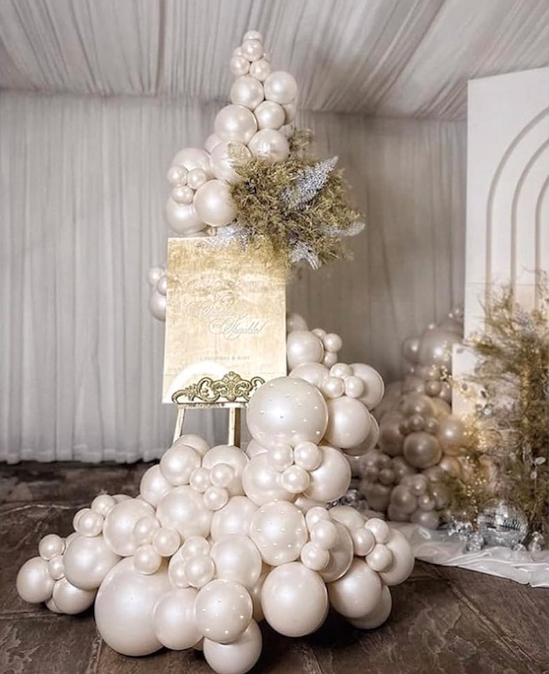 Pearl Balloon Arch Pearl White Sand Double Stuffed Balloons Arch With Pearl Stickers for Bridal Shower Balloon Arch Pearl Ivory for Wedding