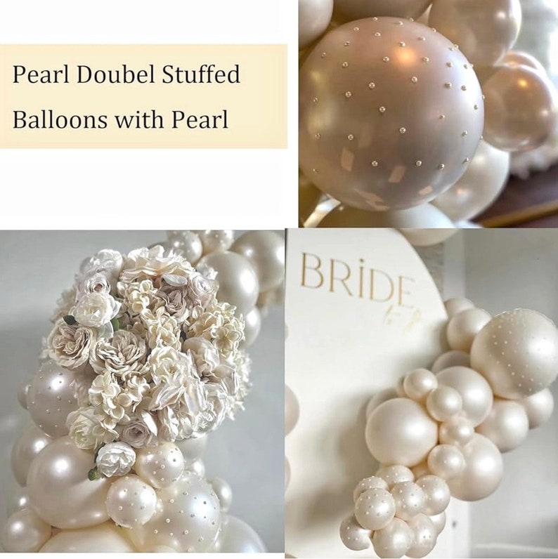 Pearl Balloon Arch Pearl White Sand Double Stuffed Balloons Arch With Pearl Stickers for Bridal Shower Balloon Arch Pearl Ivory for Wedding