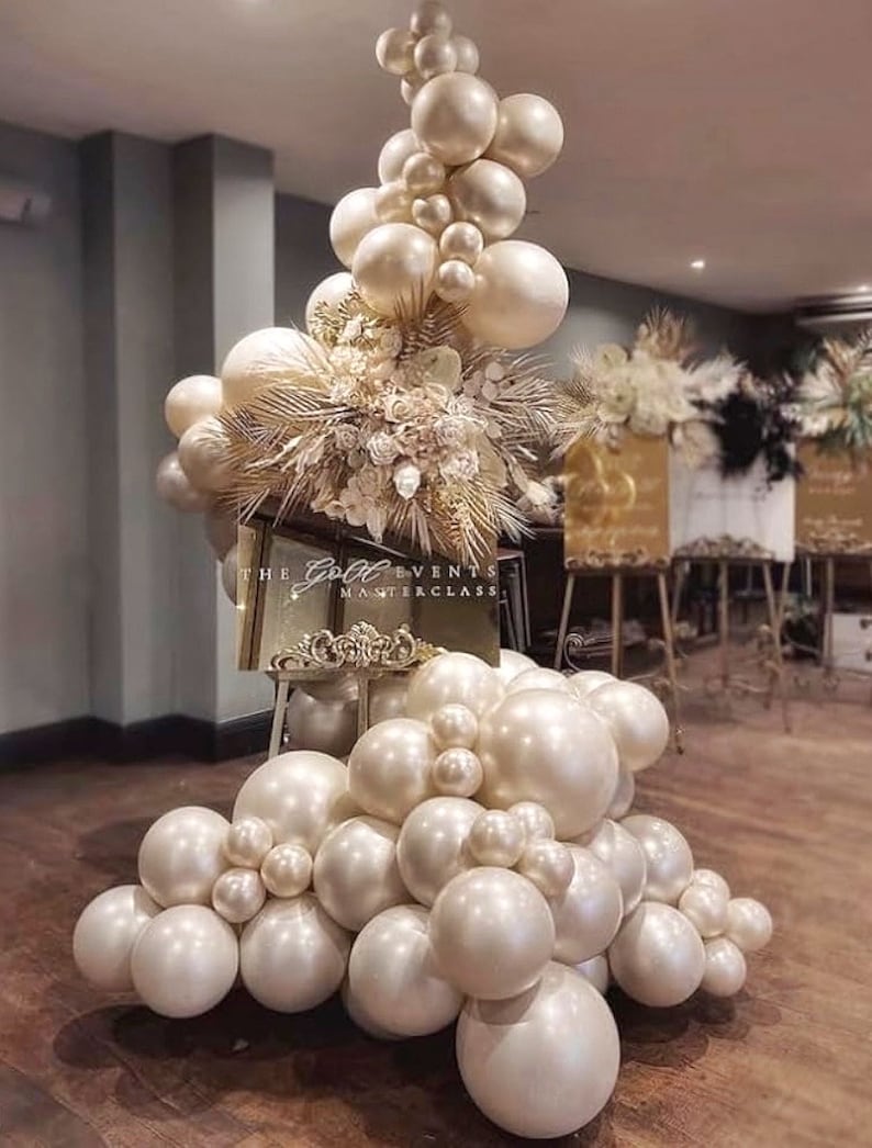 Pearl Balloon Arch Pearl White Sand Double Stuffed Balloons Arch With Pearl Stickers for Bridal Shower Balloon Arch Pearl Ivory for Wedding