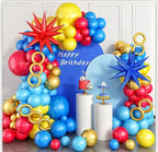 Red Blue Yellow Balloon arch kit, Carnival Red Blue Yellow Balloon Garland Latex Balloons with 2PCS 4D Star Foil Balloons for Cartoon Sonik