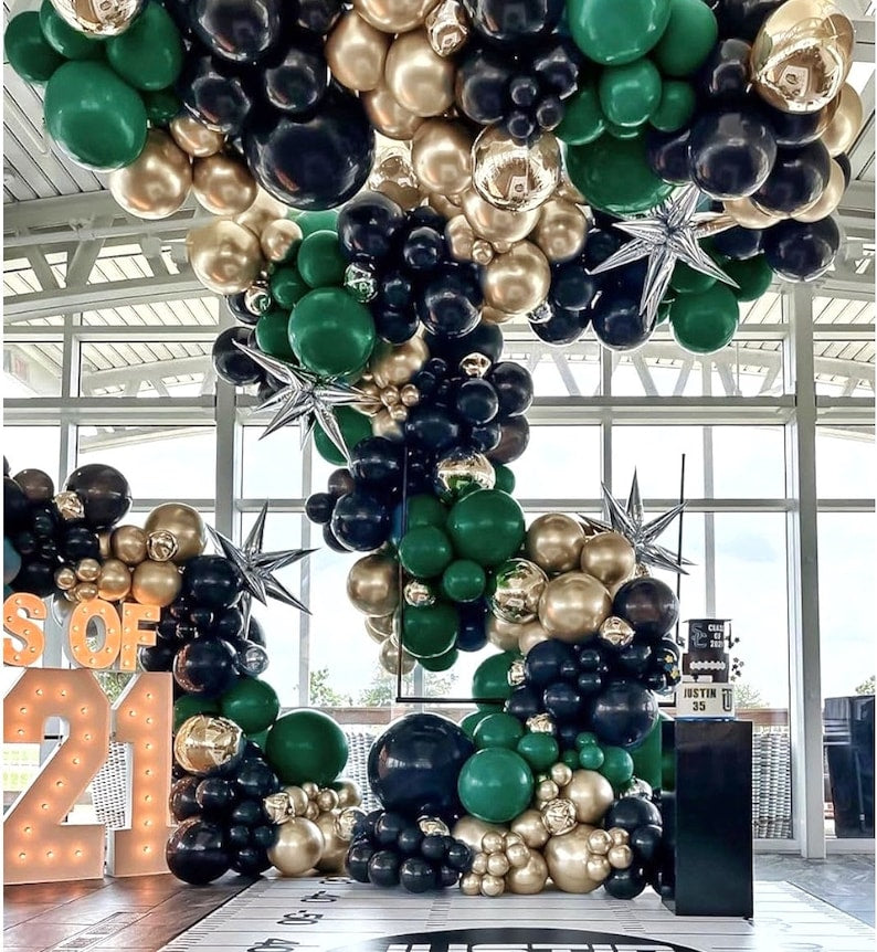 Black Green Gold Balloon Garland Double Stuffed Dark Green Gold Balloons Forest Green Black Balloons Green Metallic Gold Balloon Arch Kit