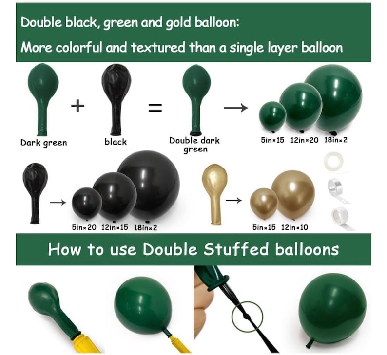 Black Green Gold Balloon Garland Double Stuffed Dark Green Gold Balloons Forest Green Black Balloons Green Metallic Gold Balloon Arch Kit