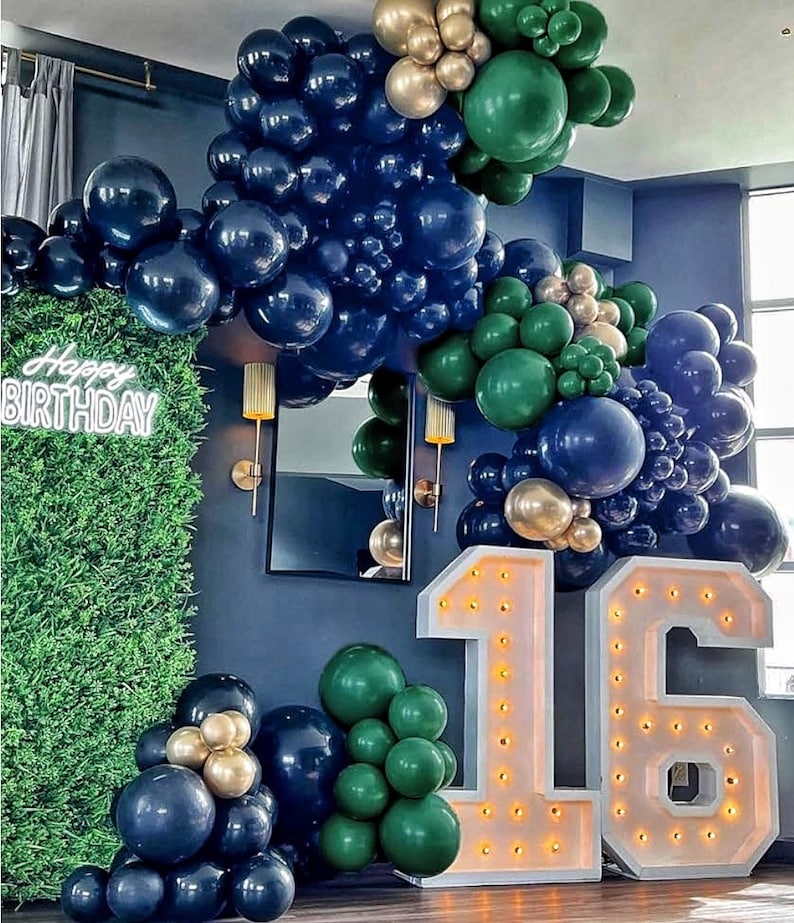 Black Green Gold Balloon Garland Double Stuffed Dark Green Gold Balloons Forest Green Black Balloons Green Metallic Gold Balloon Arch Kit